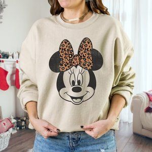 Minnie Mouse & Friends Leopard Bow Women's Sweater L